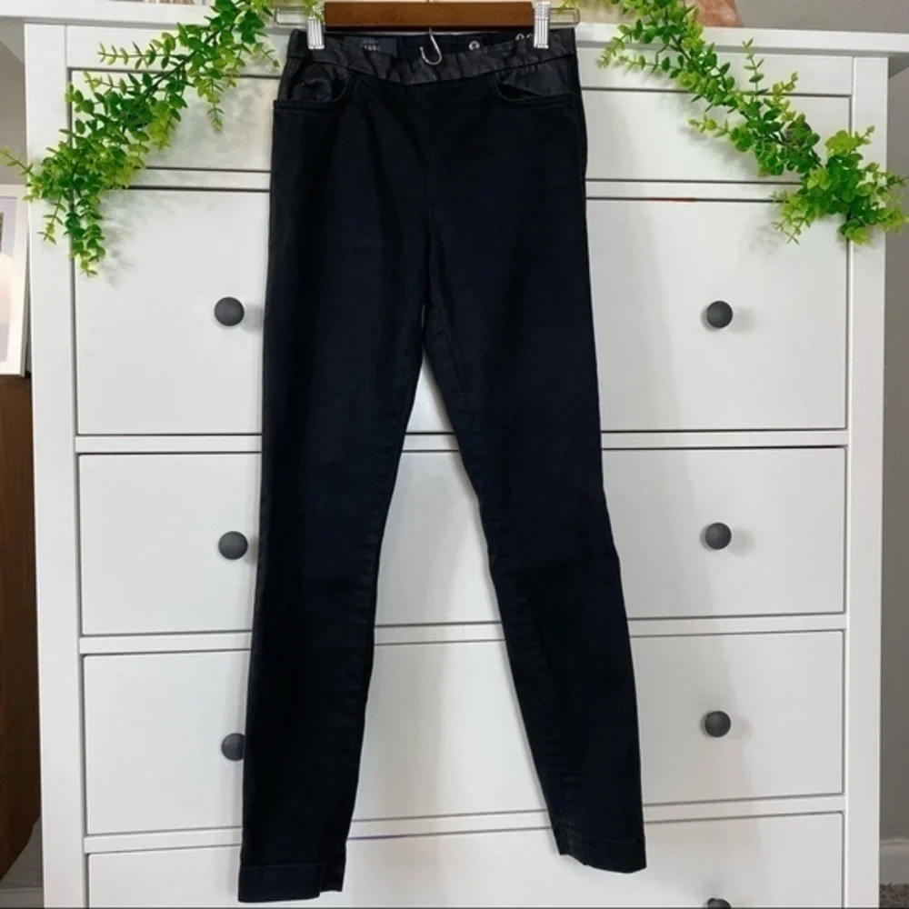 J. Crew Dannie Black High Waisted Leather Trim Waist Skinny Stretch Ankle Pants